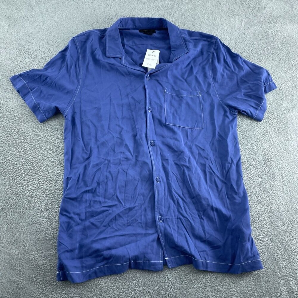 Cotton On Mens Riveria Short Sleeve Shirt Blue Button-Up  L NWT 1903